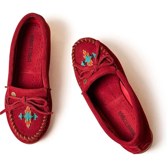 Women's Velvet Red Suede Beaded Embroidery Flower Beauty Pull On Slipper Boot - Picture 2 of 6